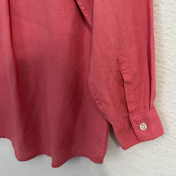Pure & Simple Button Up Shirt Women Small Coral Linen Tunic Preppy Office Casual - Picture 9 of 12